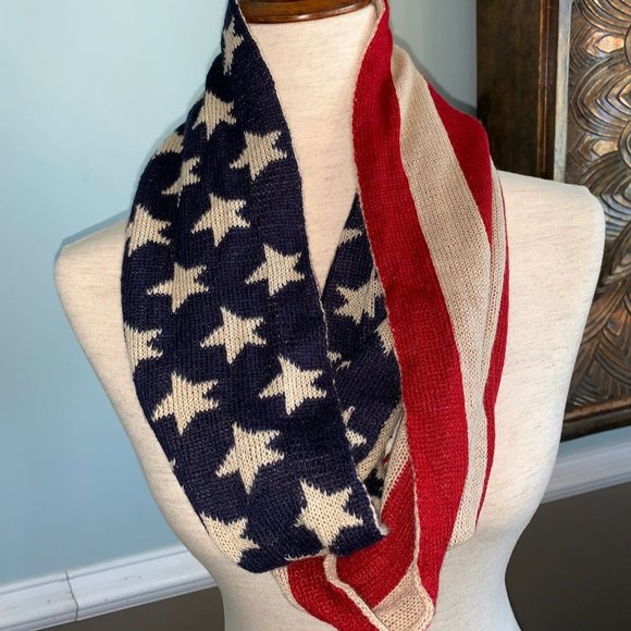 Accessories - Patriotic Infinity Scarf Acrylic Red White Tan